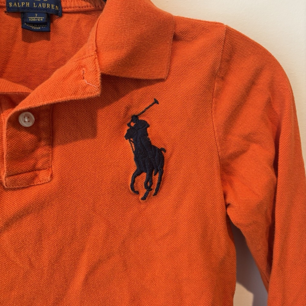 POLO‎ Ralph Lauren Orange Medium Youth Sz 7 Childrens Kids #3 EUC Big Pony Rugby - Picture 2 of 6